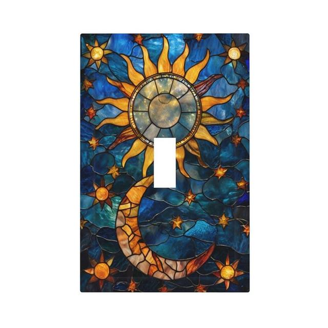 YIJIKJY Decorative Light Switch Plate Covers Boho Golden Sun Moon Blue Background 1 Gang Light Switch Cover Plate Single Toggle Wall Plate Outlet Covers Faceplate for Bedroom Home Decor