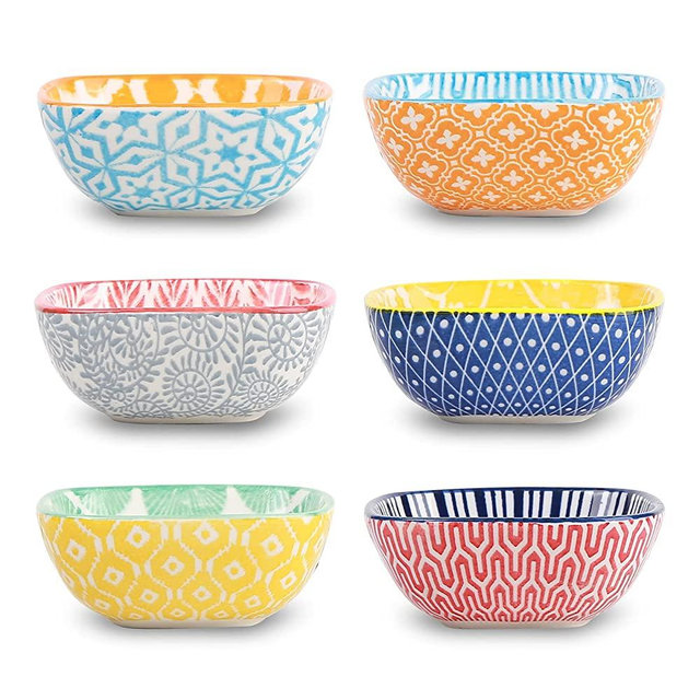 Selamica Ceramic 2.6 OZ Square Dipping Bowl Set, Soy Sauce Dish 3 inch Small Bowls for Ketchup Condiments Side Dish BBQ, Ramekins Oven safe, Stackable, Set of 6, Assorted Colors