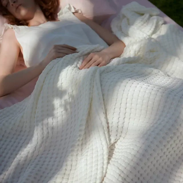 Rayon Derived from Bamboo Cooling Woven Waffle Blanket King Size Ivory - Bedsure