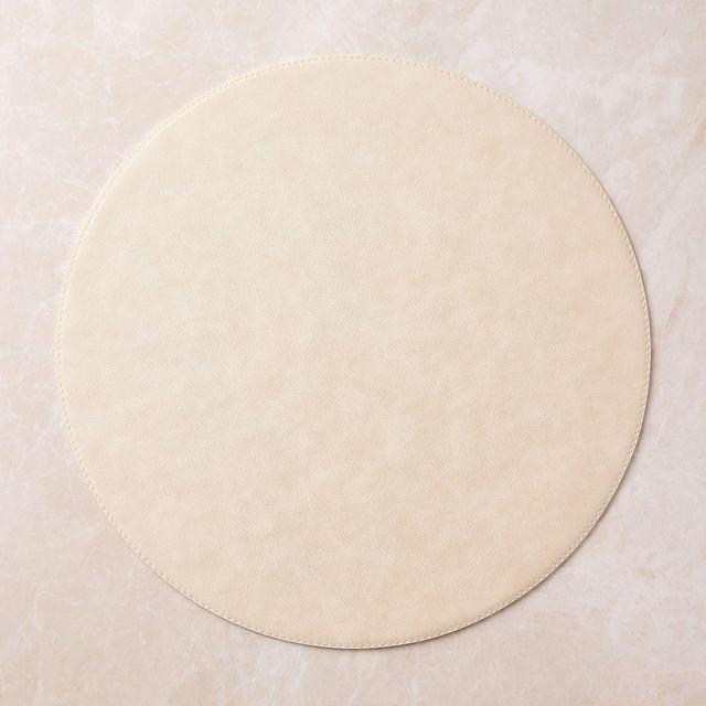 Easy-Care Round Leather Placemat, Ivory, Set of 4