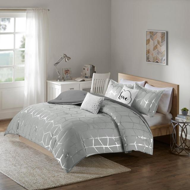 Gray & Silver Arielle Brushed Comforter Set (King/California King)5pc