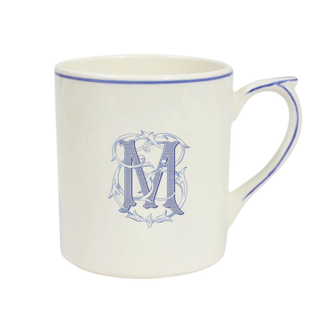 Gien Filet Blue Monogram Mug - "M"