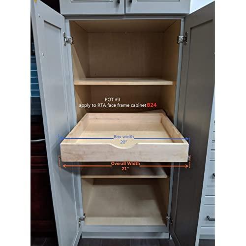 ELYSIAN Roll Wood Tray Drawer Box Kitchen Organizer, Cabinet Slide Out Shelve Pull-Out Shelf, 2 Pack Full Extension Side Sliders 2 Rear Mounting Brackets, Pot#3 (21''W x 21''D),