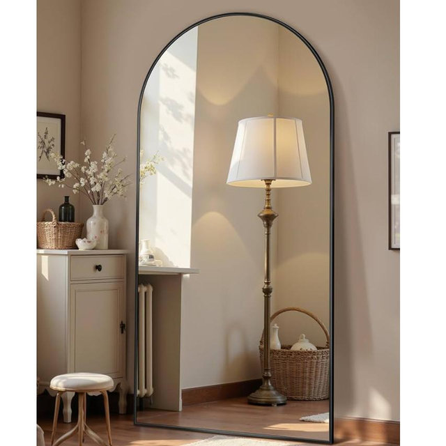 69"x28" Full Length Mirror, Arched Full Body Mirror, Standing Hanging or Leaning Floor Mirror for Bedroom and Living Room, Black