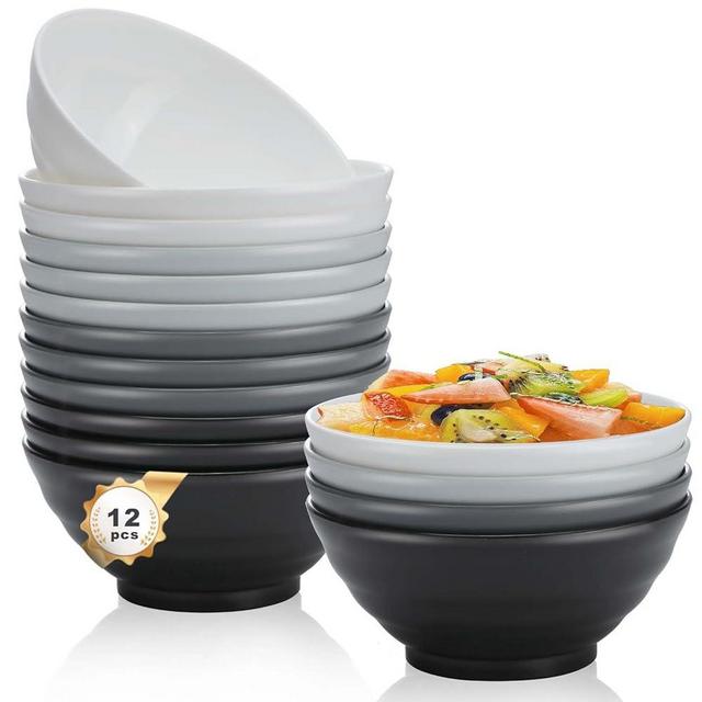APEO Unbreakable Cereal Bowls of 12, 24oz Plastic Bowls set, Dishwasher and Microwave Safe Bowls for kitchen, BPA-Free, Black Resuable Bowls for Dessert, Salad, Fruit, Snack, Soup
