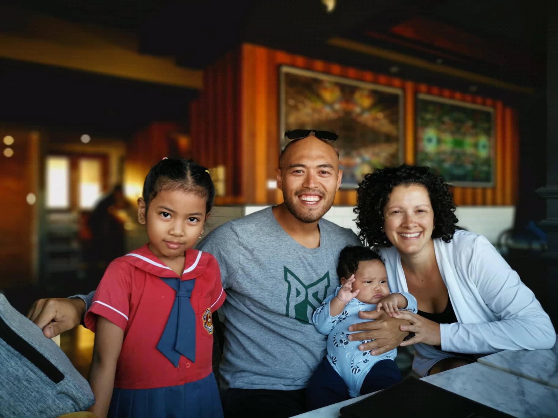 With niece and nephew in Cambodia