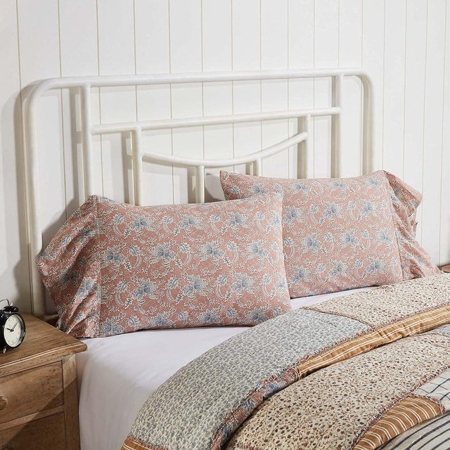 VHC Brands Kaila Vintage Farmhouse Floral Standard Pillow Case Set of 2 21x26, 8" Ruffle