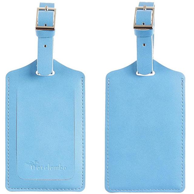 Travelambo Leather Luggage Bag Tags (Light Blue)