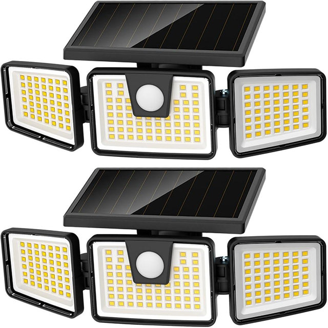 AmeriTop Solar Lights Outdoor, 2 Pack LED High Brightness Cordless Solar Motion Sensor Lights; 3 Adjustable Heads, 270° Wide Angle Illumination, IP65 Waterproof, Security LED Flood Light(Daylight)
