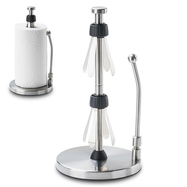 Leadfun Paper Towel Holder Countertop, Stainless Steel, One-Handed Tear, Weighted Base with Suction Cups, Standing Paper Towel Roll Holder for Kitchen Bathroom (Silver)
