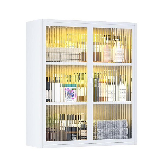 LyAosdFu Bathroom Medicine Cabinet with Glass Doors & Sensor LED Lights, Over Toilet Bathroom Organizer, Space-Saving Wall-Mounted Storage for Living Room, Kitchen, Laundry Room (23.6" W x 27.6" H)