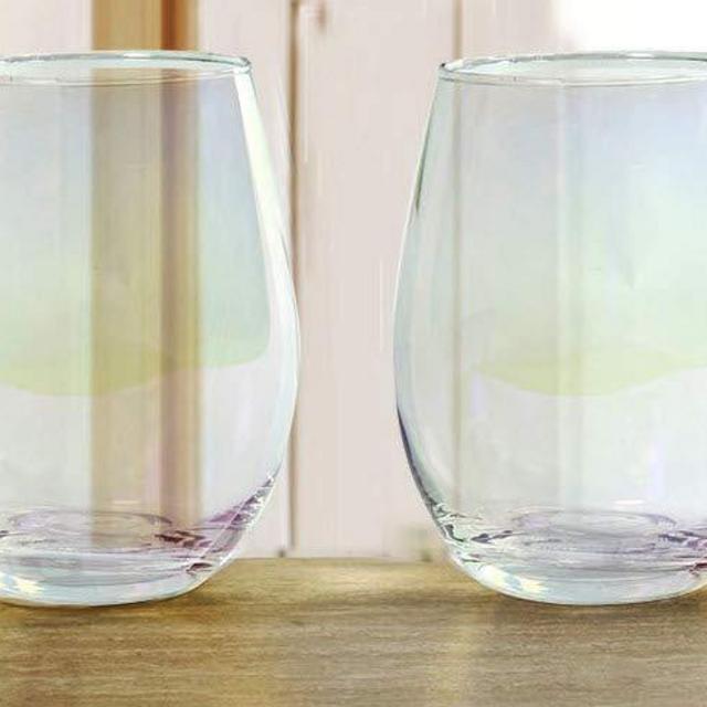Circleware Radiance Stemless Wine Glasses, Set of 4 Home Party Entertainment Dining Beverage Drinking Glassware Cups for Water, Liquor Whiskey, Beer and Farmhouse Decor Gift, 18.5 oz, White Pearl