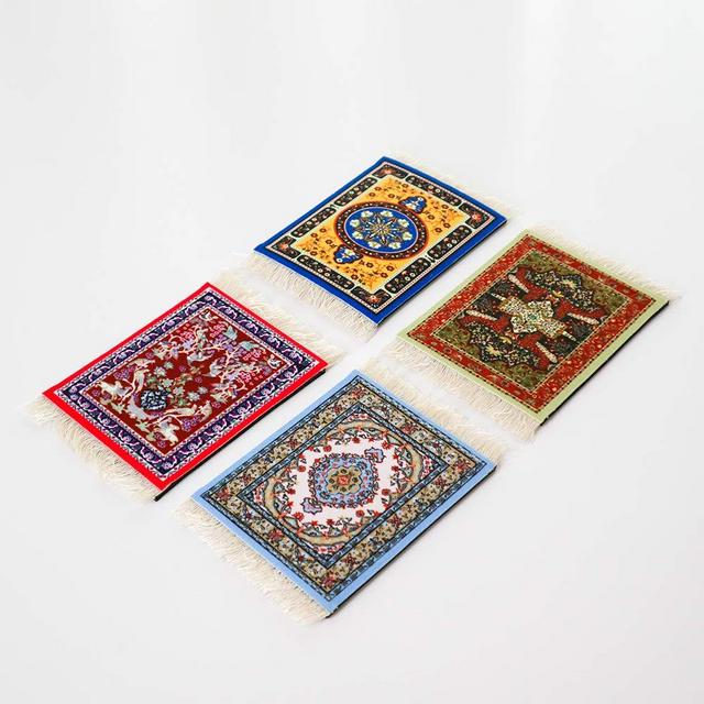 4 Beautiful Oriental Drink Coasters (Set of 4) – Oriental Carpet Designs – Rug Table Coasters - Non Slip Coaster -Fabric Carpet Drink Mats- Perfect Housewarming Gift Idea