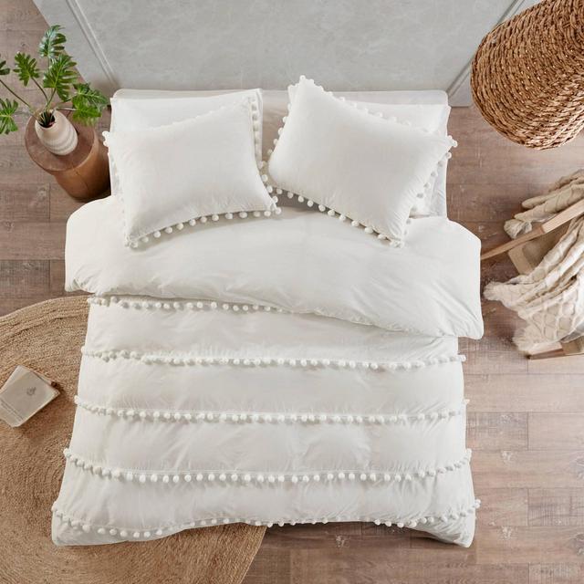Elly Full/Queen 3pc Pom Pom Cotton Comforter Set Ivory