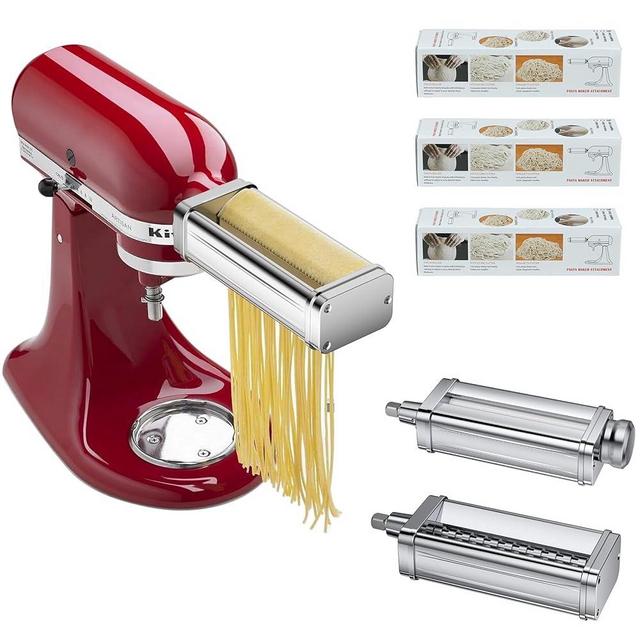 Pasta Maker Attachments Set for all KitchenAid Stand Mixer, KSMPRA 3-Piece Pasta Roller & Cutter Set, Kitchen Aid Stand Mixer Attachment, including Pasta Sheet Roller, Spaghetti & Fettuccine Cutter