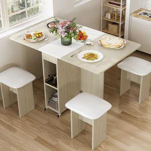 Foldable Dining Set For 4 - Space-Saving Table With Wheels & Leather Chairs