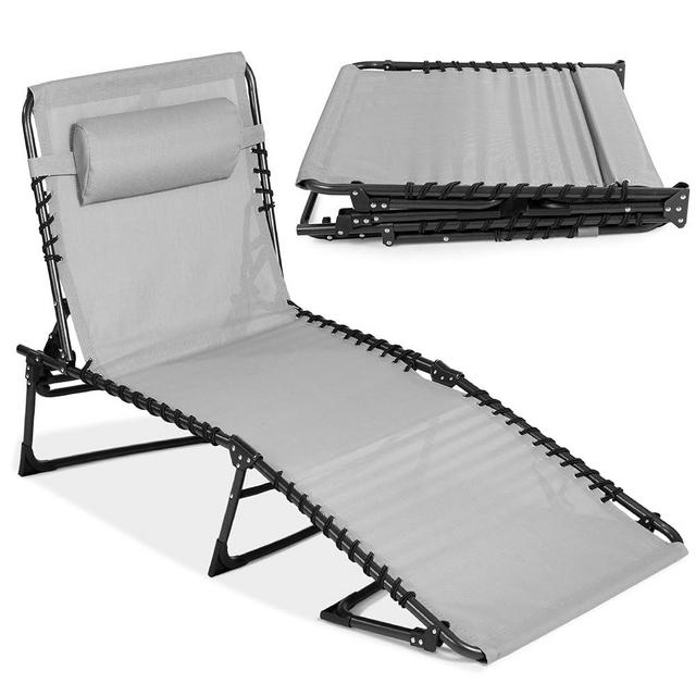 Best Choice Products Patio Chaise Lounge Chair, Outdoor Portable Folding in-Pool Recliner for Lawn, Backyard, Beach w/ 8 Adjustable Positions, Carrying Handles, 300lb Weight Capacity - Fog Gray