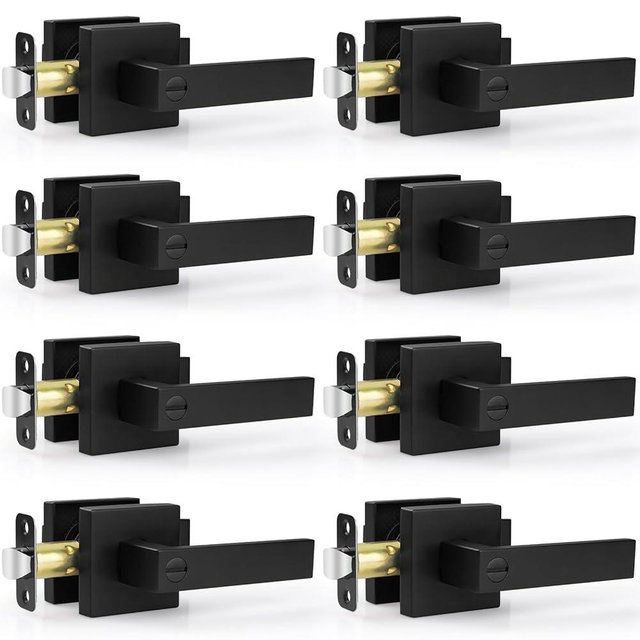 Estmoon 8 Pack Door Handles Black Interior Door Knobs, Keyless Privacy Door Levers with Lock Heavy Duty Door Handle for Bedroom Bathroom