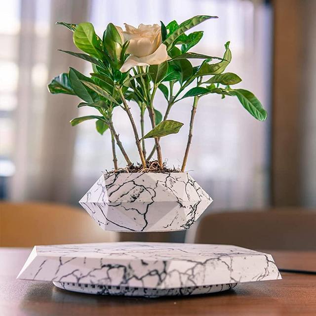 HCNT Levitating Plant Pots, Air Plants Succulent Pots, Rotating Floating Bonsai Flower Pots for Office Decor Home Table Garden Creative Gift