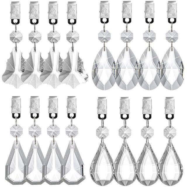 Pumtus 16 Pack Tablecloth Weights, Crystal Table Cover Pendant with Metal Clip Clamps, Glass Heavy Teardrop Prisms Table Cloth Hangers for Decoration, Outdoor Picnic, Family Dinner Party