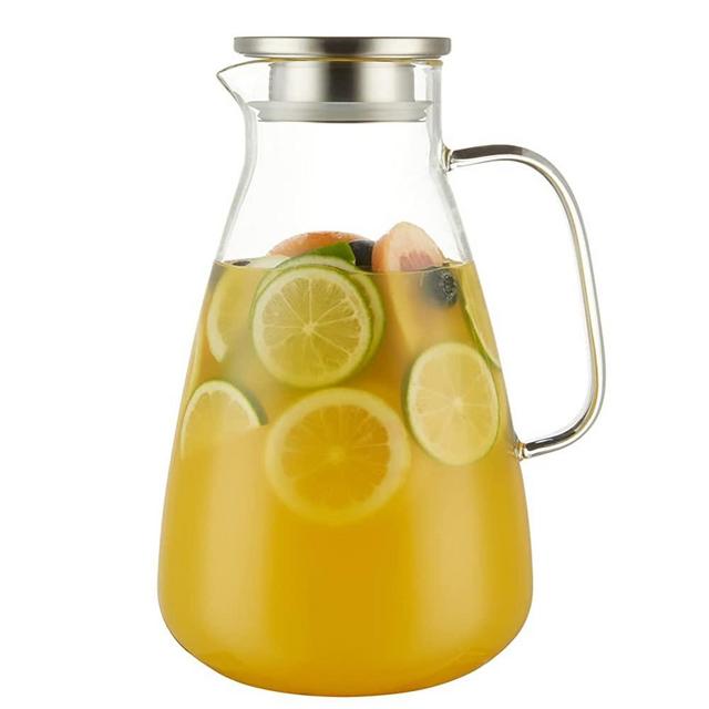 Glass Pitcher, Purefold 100oz Water Pitcher with Stainless Steel Lid, Large Iced Tea Pitcher, Easy Clean Heat Resistant Borosilicate Glass Jug for Juice, Milk, Cold or Hot Beverages