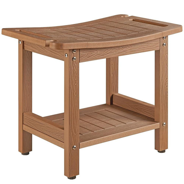 JemKelly Heavy Duty Shower Stools, Shower Benches for Inside Shower to sit on,Poly Lumber Plastic Shower Bench Waterproof, Sturdy Wide Shower Stools for 500 LB (Brown)…