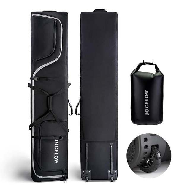 jogflow Ski Bag 360° Fully Padded Ski Bag with Wheels, 1200D Waterproof Fabric, 10mm Pearl Cotton Padded, Fits Single Ski/Double Skis/2 Sets Skis, Roller Ski Bag for Air Travel