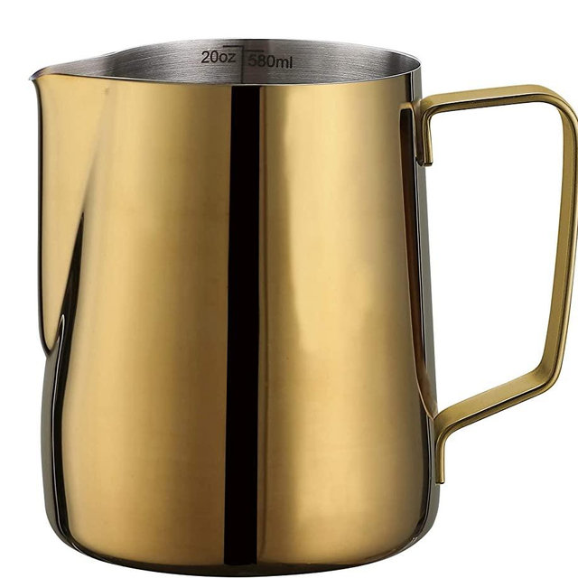 Joytata Milk Frothing Pitcher 20oz Stainless Steel Cup Perfect for Latte Art,Espresso Maker,Cappuccino Maker-18/8 Stainless Steel Milk Frother Pitcher Steaming Pitcher Rose Golden Color 600ml