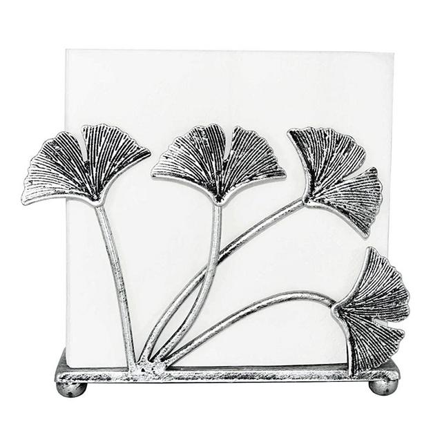 OwlGift Modern Ginkgo Leaves Design Napkin Holder for Tables, Metal Paper Napkin Storage for Kitchen, Stylish Paper Towel Dispenser, Mail Letter Sorter Rack, Document File Organizer – Silver