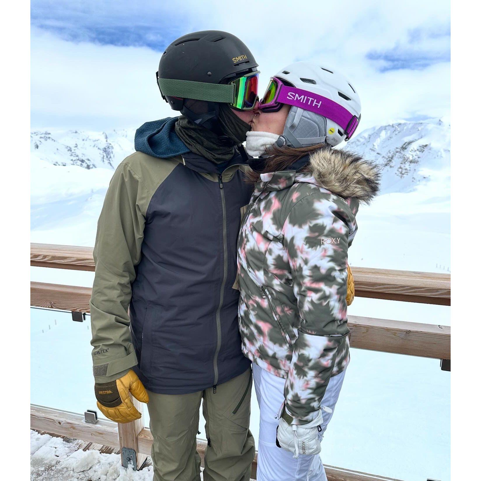 Andrew is an awesome snowboarder. Lauren manages to get down the mountain. She is still trying to learn the sport because Andrew swears that they will be a mountain family.