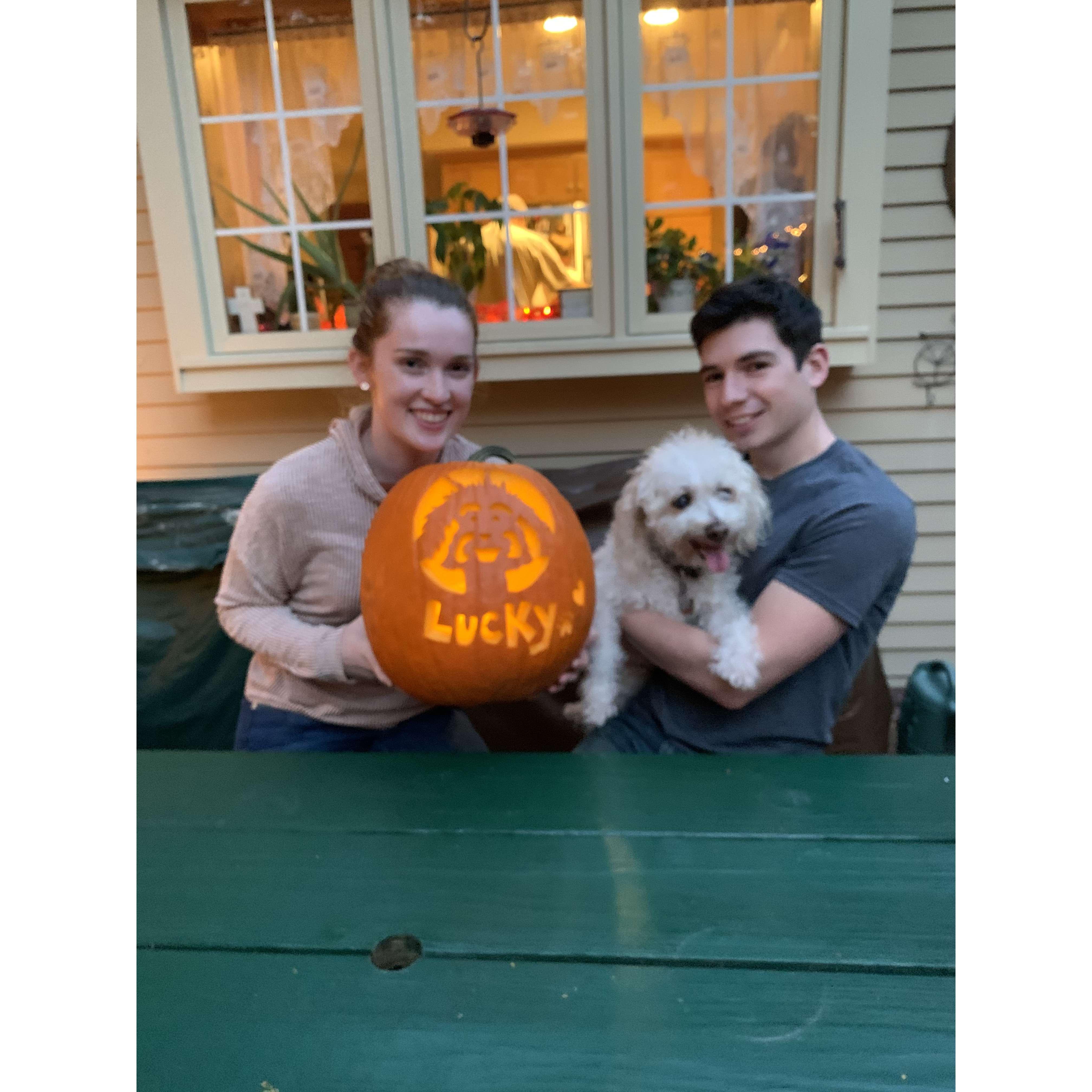 October 2020: All things fall related day with the Kelsey's including pumpkin carving contest- We chose to carve Lucky!