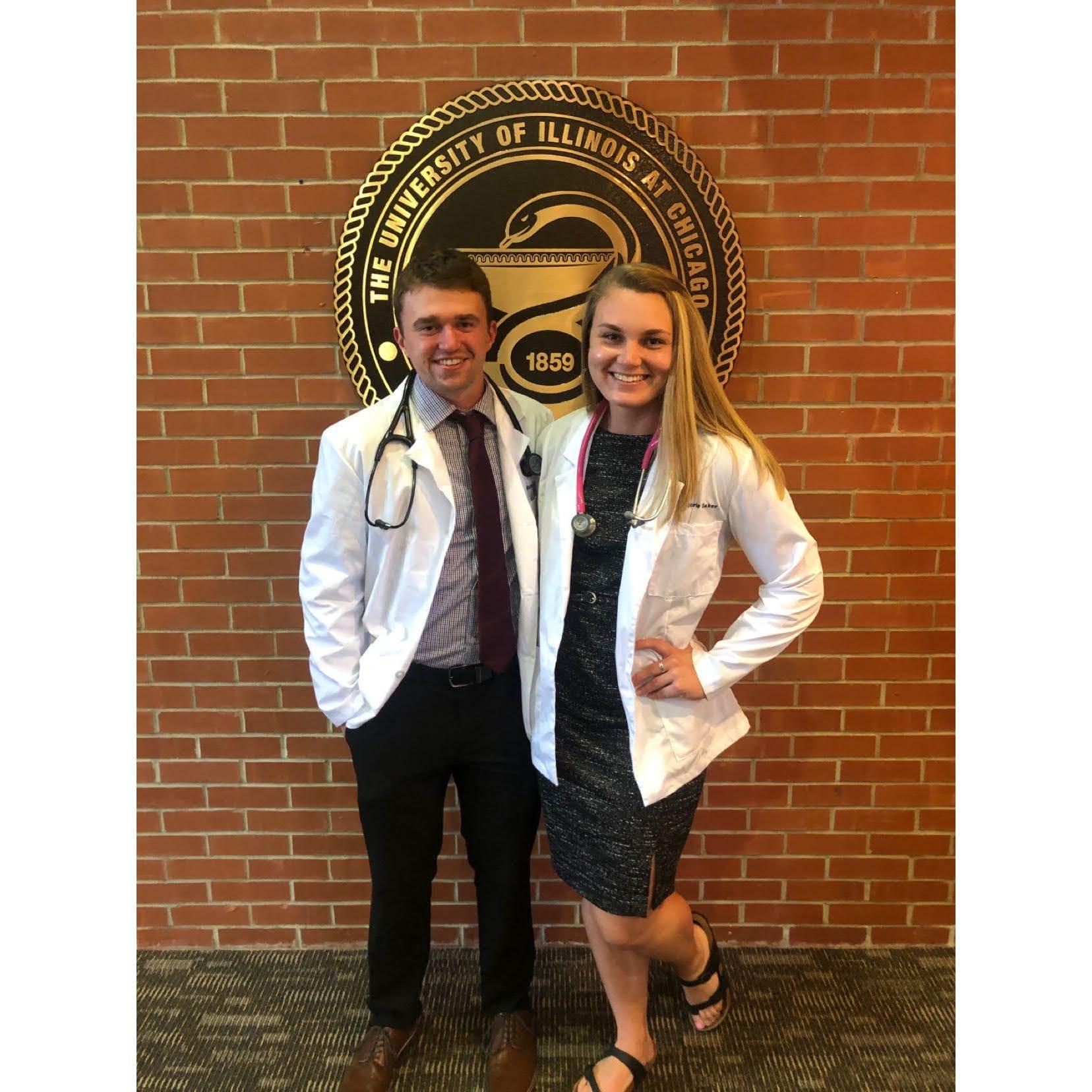 Our first photo together as a couple, first year final clinical exam!