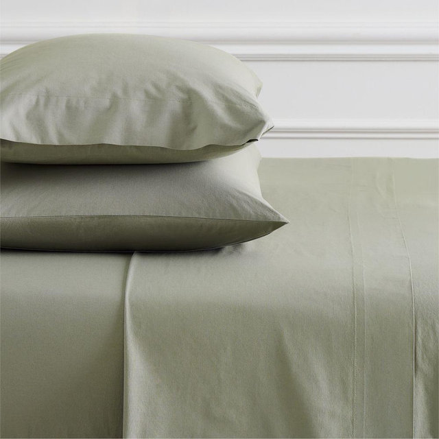 Organic Washed Cotton Queen Sheet Set, Vetiver Green