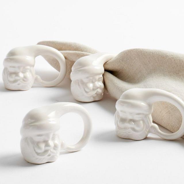 Figural Santa Napkin Rings, Set of 4 - White