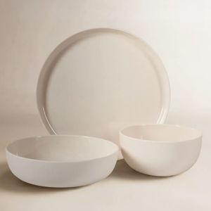 Gibson Home Candy Skies 12 Piece Unbreakable Wheat Straw Melamine Plates and Bowls Dinnerware Set - Outdoor, Camping, & Everyday Use - Matte Exterior/Shiny Interior - Cream