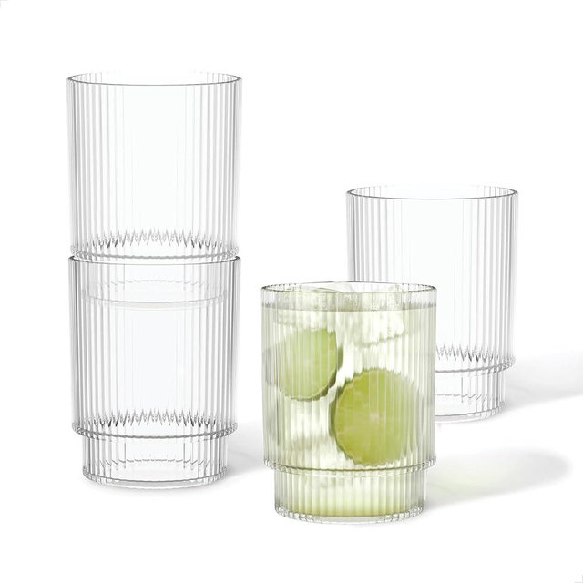 Tossware RESERVE 12oz Fluted Tumbler SET OF 4, Premium Quality, Tritan Dishwasher Safe & Heat Resistant Unbreakable Plastic Ripple Glasses