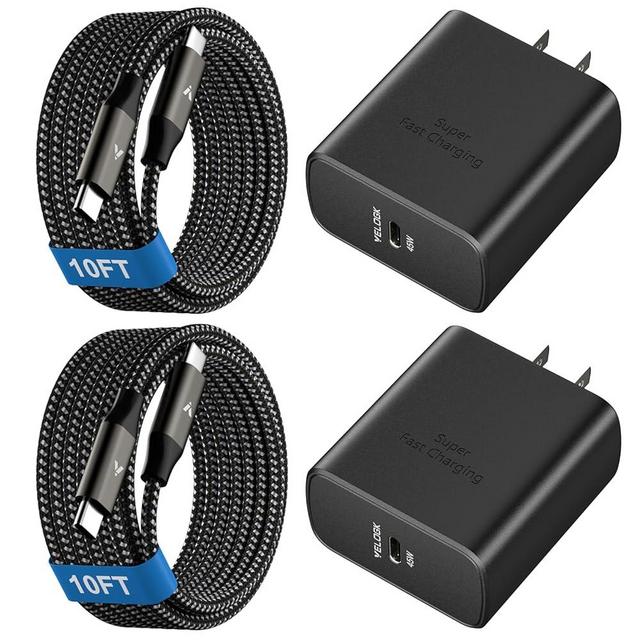 45W Super Fast Charger USB C, 45 Watt Type-C Android Phone Charger Fast Charging Block with 10FT Type C Cords for Samsung Galaxy S25 Ultra/S24 Ultra/S24+/S23 Ultra/S23+/S22 Plus/S20, Tab S9/S8 Ultra