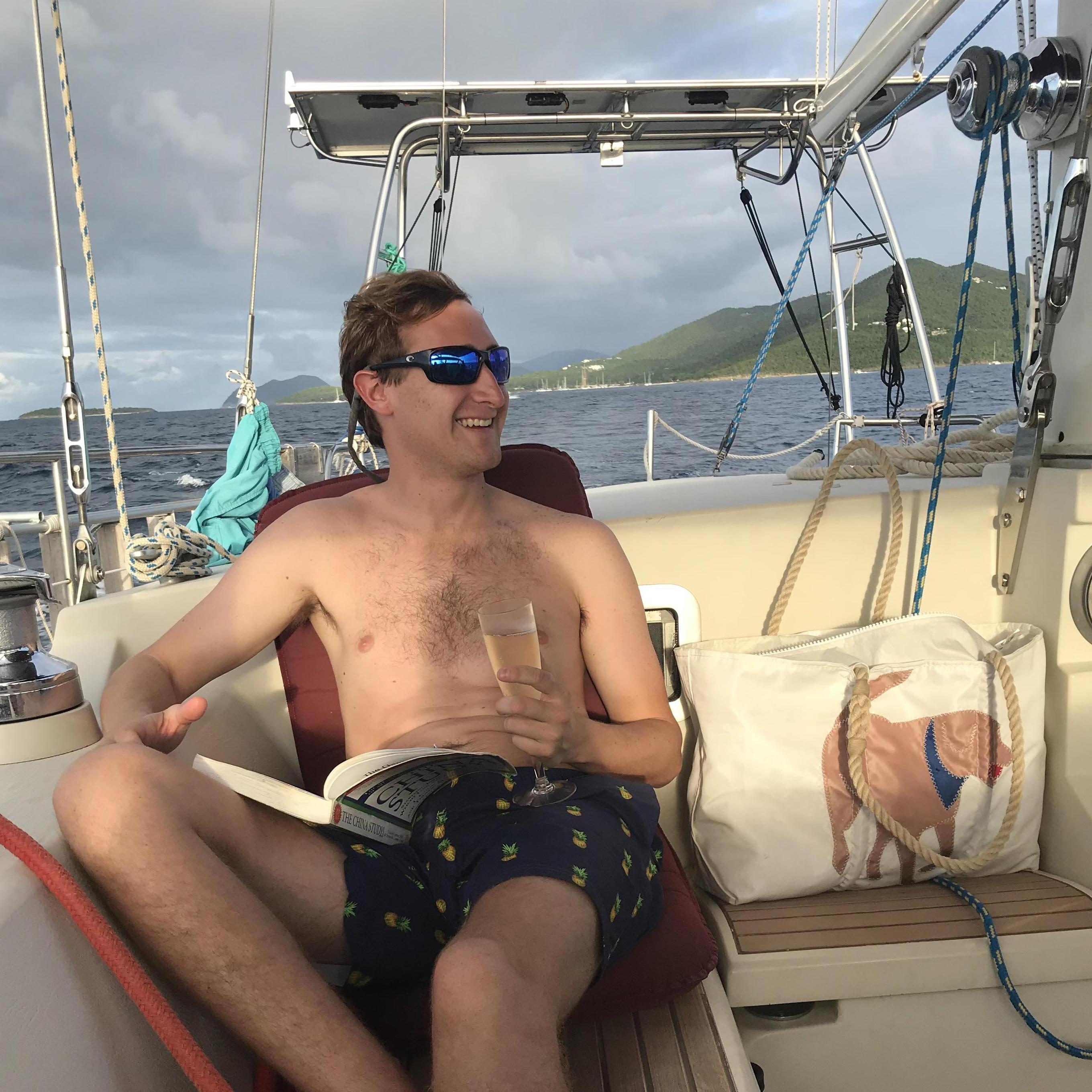 Sarah surprised George for his 30th birthday with a sailing trip to the British Virgin Islands