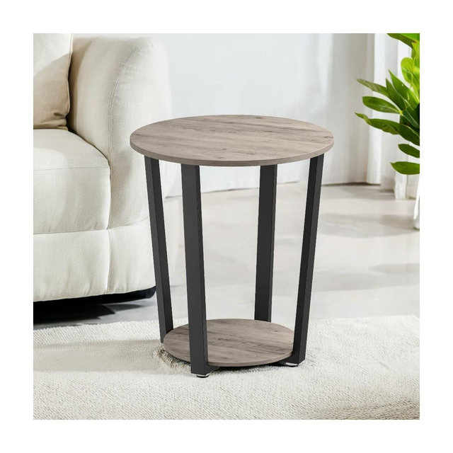 Round End Table Living Room Accent Tables Living Room Wood Side Table Farmhouse Rustic End Tables Heather Greige and Black