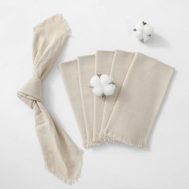Chassic 18X18 Inches Handmade Cloth Napkins Set of 6, Reusable Cotton Linen Cloth Napkins Set with Tassels, Washable Square Napkins for Dinner, Dining, Wedding and Holiday Party Events Decor - Beige