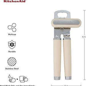 KitchenAid Classic Multifunction Can Opener and Bottle Opener Easy to Use, Razor Sharp Stainless Steel Cutting Wheel, Soft Ergonomic Handles, Almond Cream
