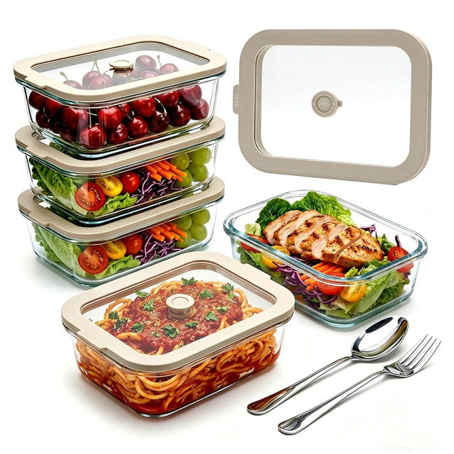 Encheng 5 Pack 35 oz Glass Meal Prep Containers, Plastic-Free Glass Food Storage Containers with Lids, 4.4 Cups Airtight Glass Lunch Containers for Leftovers, Microwave, Oven, Freezer and Dishwasher