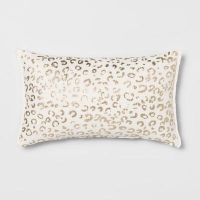 Metallic Leopard Print Lumbar Throw Pillow Cream/Gold - Opalhouse™