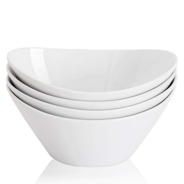Buyajuju Salad Bowls, 38 Ounce Cereal Soup Bowl, Large Ceramic Serving Bowl for Pasta, Ramen, Pho, Noodle, Microwave and Dishwasher Safe Bowls for Kitchen, Set of 4, White