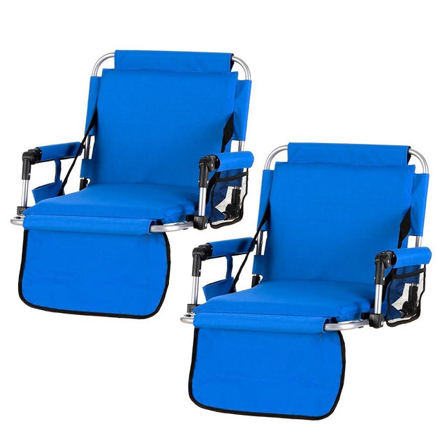 LET'S CAMP Folding Stadium Seat Bleacher Chair with Cup Holder, Mesh Bag and Hide Hooks, Portable Stadium Chair with Back and Cushion