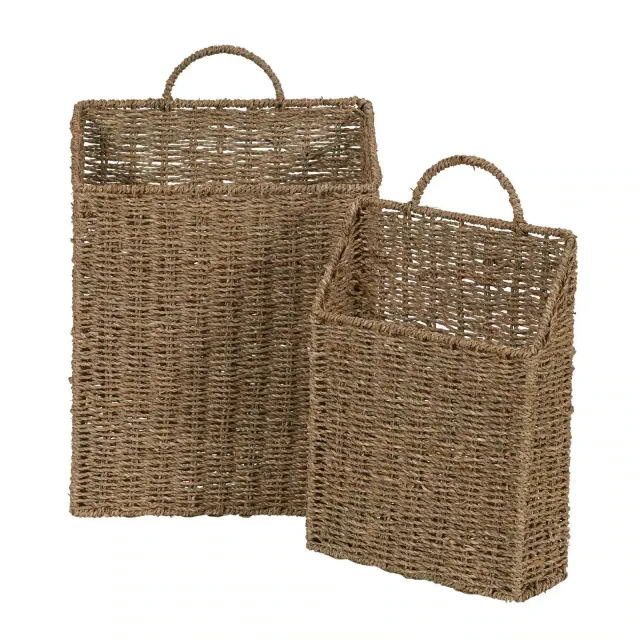 Household Essentials Rectangular Wicker Hanging Baskets Set of 2 Small and Large: Seagrass Decorative Storage, Brown, Rectangle