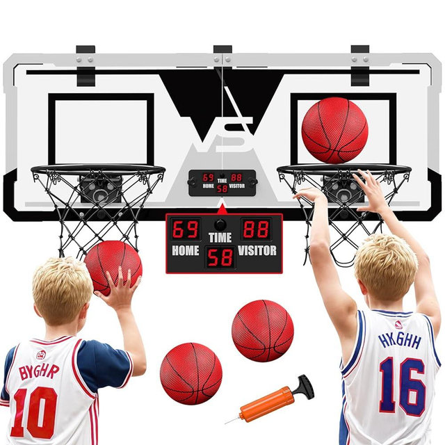 HYES 2 Player Basketball Game, Dual Shot Over The Door Mini Basketball Hoop Indoor with Scoreboard, Basketball Toy Gifts for Kids Boys Girls Adults, Suit for Bedroom/Office/Outdoor/Pool, Black