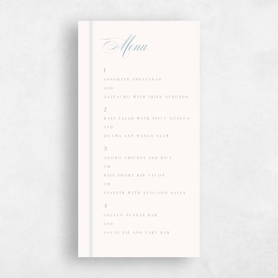 Dusty Blue Wedding Menu - Felicity