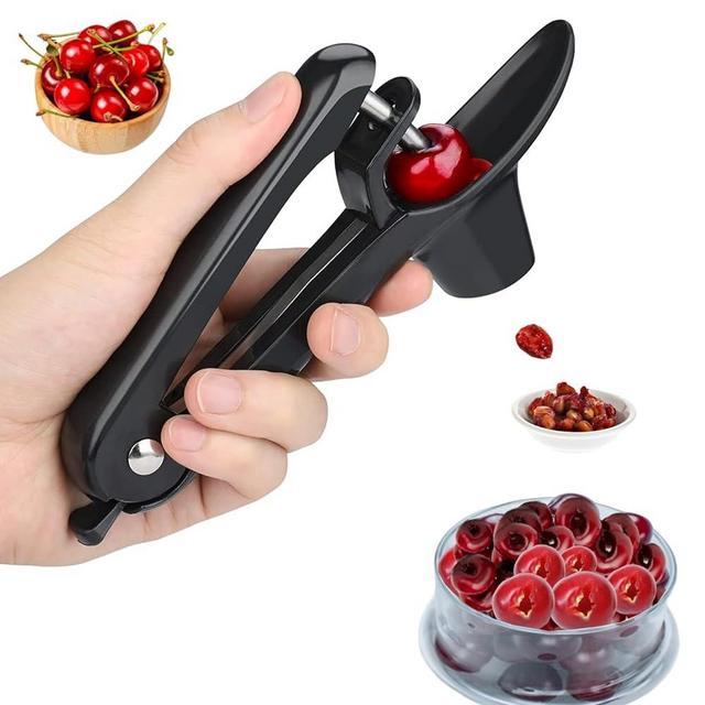 Cherry Pitter - Heavy-Duty Stainless Steel Cherries Pitting Tool, Portable Cherries Corer Stoner Seed Tool with Lock Design, Fruit Pit Remover for Cherry Jam (Black)