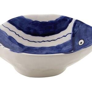 47th & Main Fish Shaped Dish Ceramic Bowl for Entertaining, 6" x 4", Blue/White